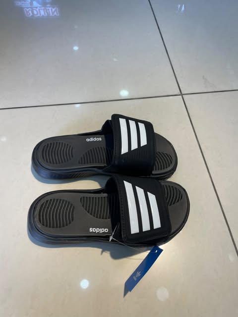 Adidas slides black white linen